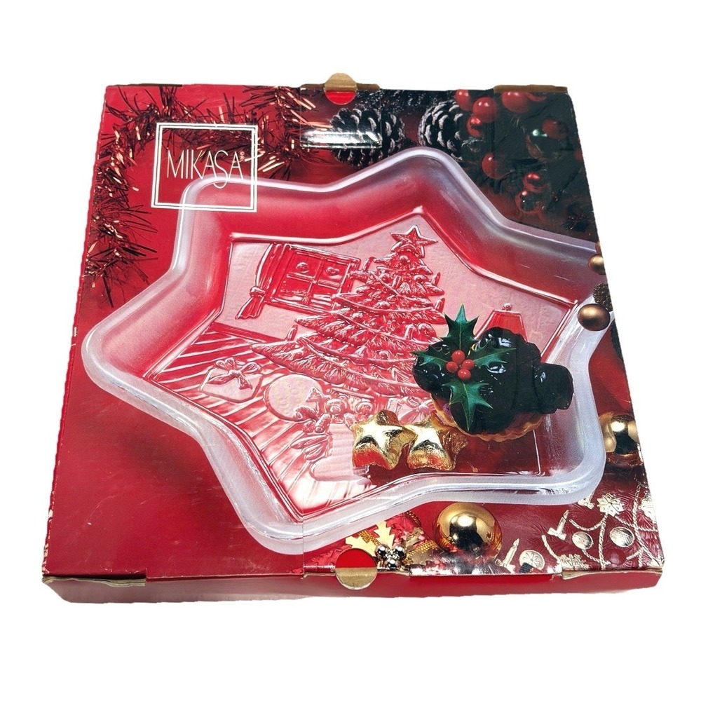 Mikasa Christmas Star Tree Sweet Dish 9.25" Glass Serving Tray SA 950/210 NEW